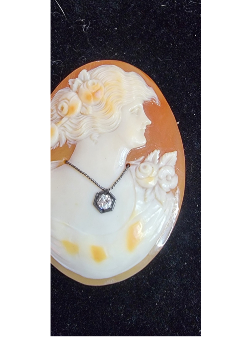 Large Vintage Hand‎ Carved Shell Cameo Loose Italian Lady Portrait Floral Cameo - Picture 5 of 13
